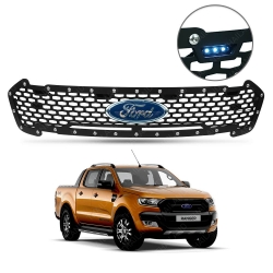 กระจังหน้า ดำด้าน ไฟ LED 4 จุด (เลือกสีไฟ LED ได้)พร้อม โลโก้ตรา Ford (เลือกสีโลโก้ได้) Ranger 2015 MC ใหม่ Ford Ranger ฟอร์ด เรนเจอร์ All new ranger 2015 mc ส่งฟรี ems