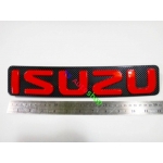 LOGO  ISUZU ตัวอักษรแดง พื้น เคฟล่าร์ Kevra โลโก้ติดหน้ากระจัง isuzu d-max 
