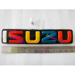 LOGO โลโก้  ISUZU  อีซูซุ  พื้นดำ ตัวอักษร ขาว แดง เหลือง น้ำเงิน ส้ม 