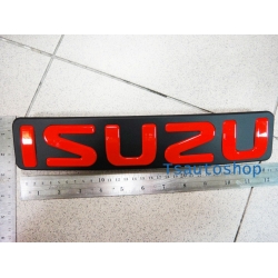 LOGO  ISUZU ตัวอักษรแดง พื้นดำ โลโก้ติดหน้ากระจัง isuzu d-max  ของแท้เบิกศูนย์