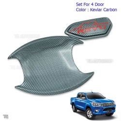 เบ้ากลม เบ้ารองมือเปิดประตู 2 ประตู เคฟล่าร์ดำ carbon kevlar โลโก้ revo แดง คาร์บอน Toyota  Hilux Revo 2015 รีโว้ 2015 ส่งฟรี ems