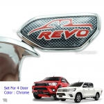 เบ้ากลม เบ้ารองมือเปิดประตู 2 ประตู ชุปโครเมี่ยม + เคฟล่า คาร์บอน kevlar carbon โลโก้แดง logo red Toyota  Hilux Revo 2015 รีโว้ 2015 ส่งฟรี ems
