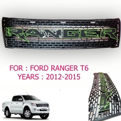 หน้ากระจัง กระจังหน้า  Ford Ranger ยกชุด พร้อมไฟ Led 4 จุด ตัวอักษร Ranger สีเขียว ส่งฟรี